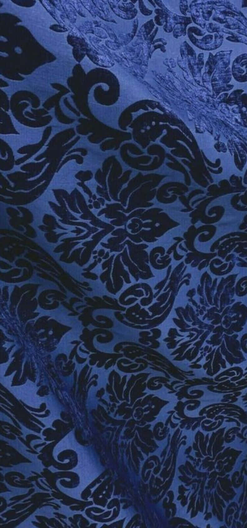 blue damask, velvet fabric, black damask floral, HD Phone Wallpaper