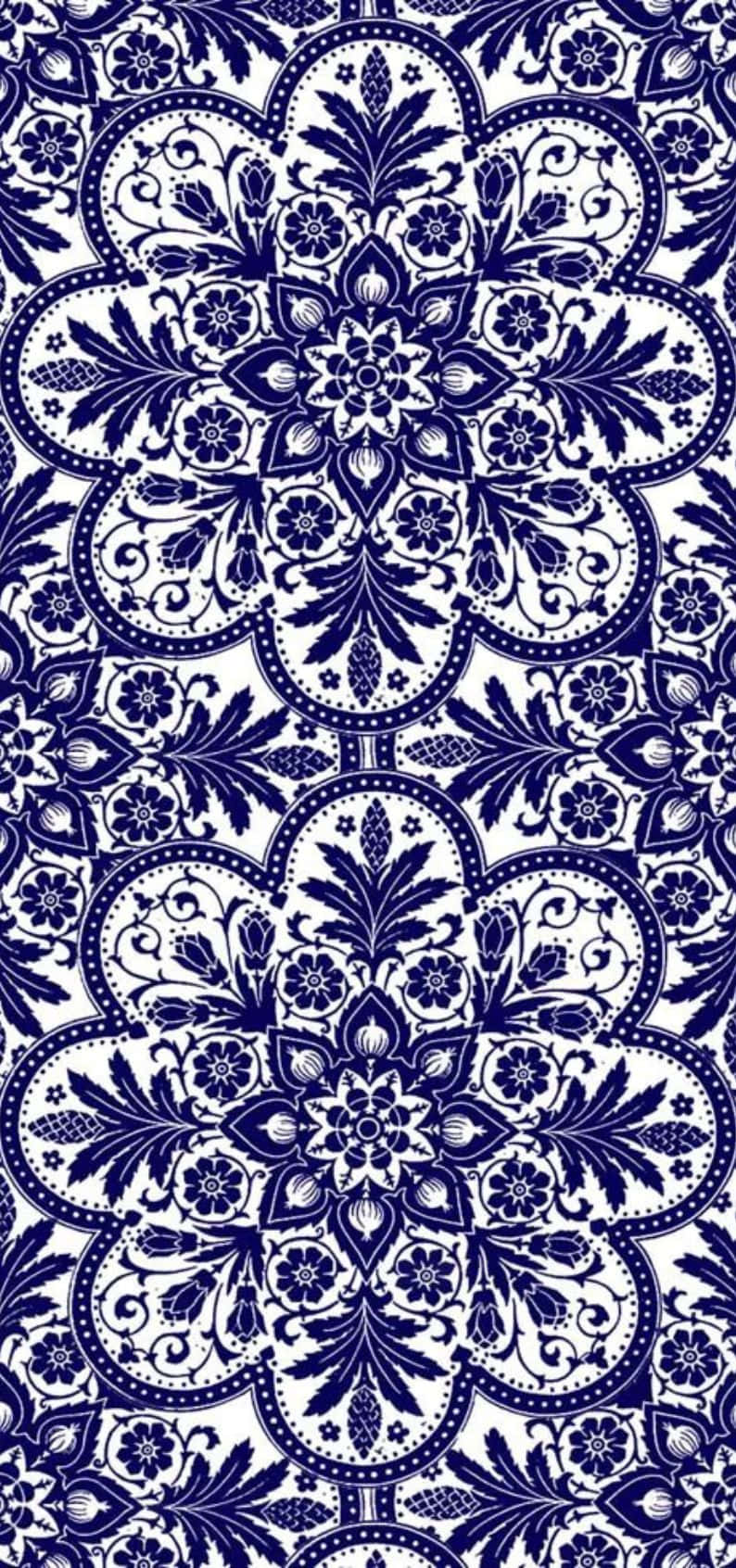 blue damask pattern design, blue and white floral pattern, repeating symmetrical motifs, HD Phone Wallpaper