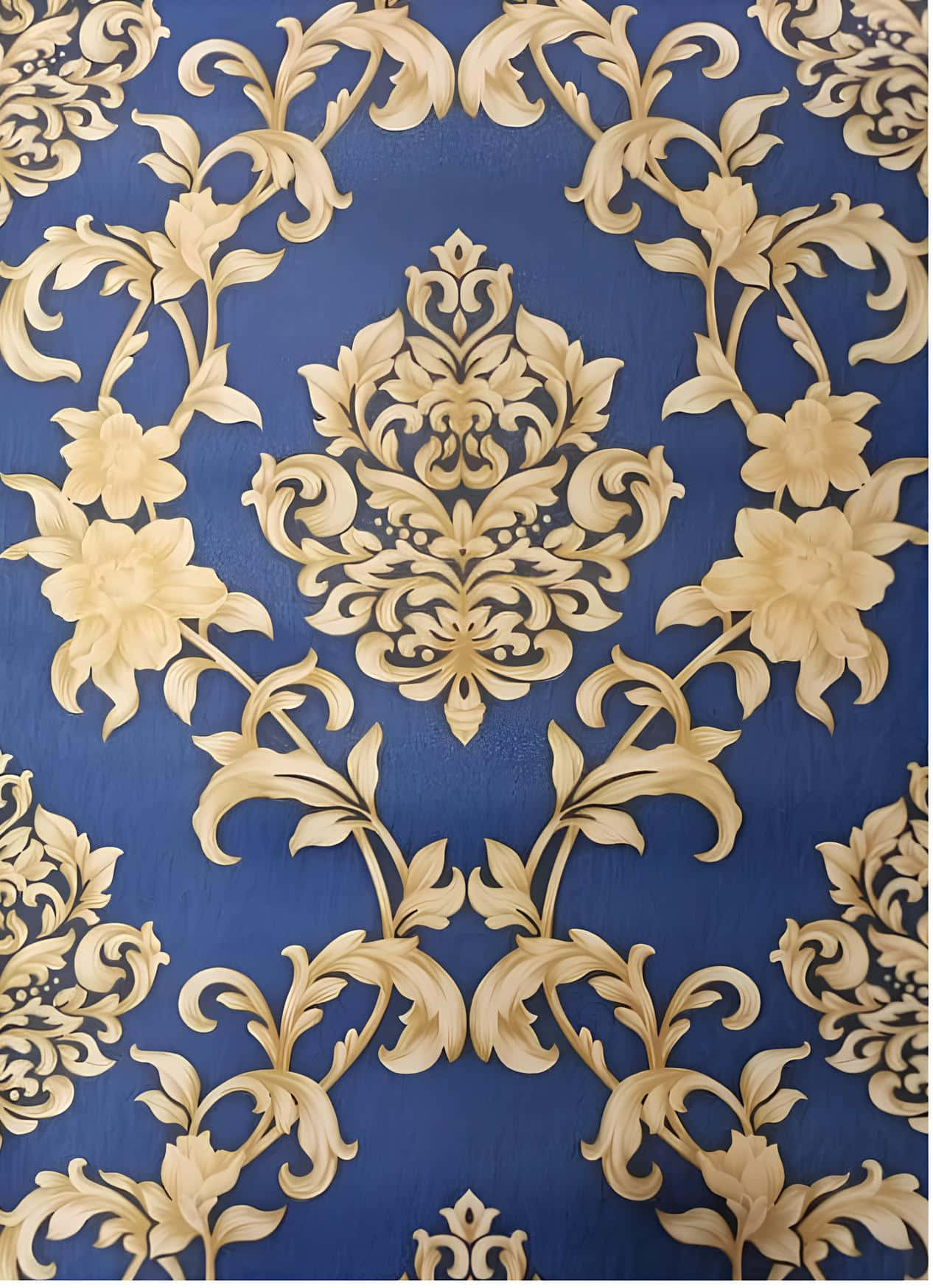 blueand gold damask pattern, deep blue wallpaper, gold floral damask pattern, HD Phone Wallpaper