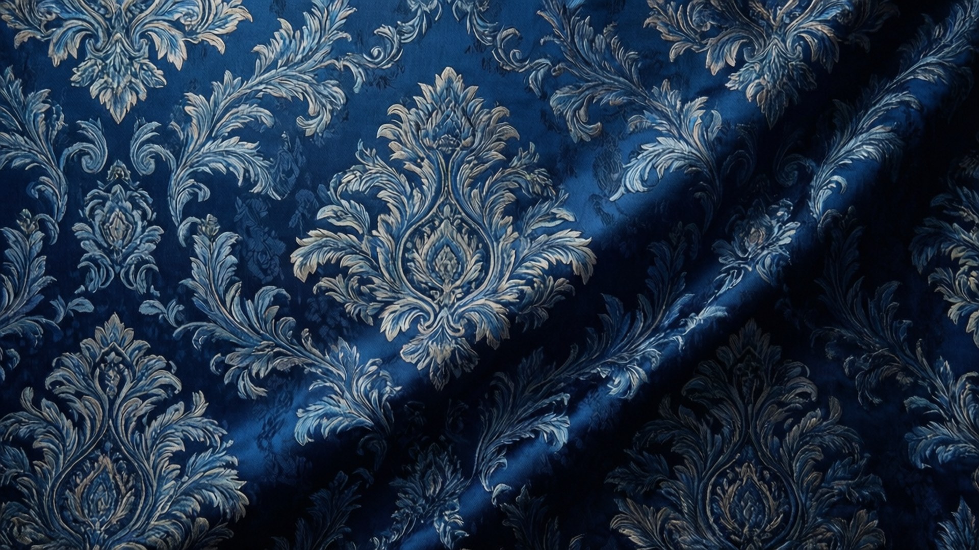 Majestic Tapestry, navy velvet, silver damask, Full HD Desktop Wallpaper