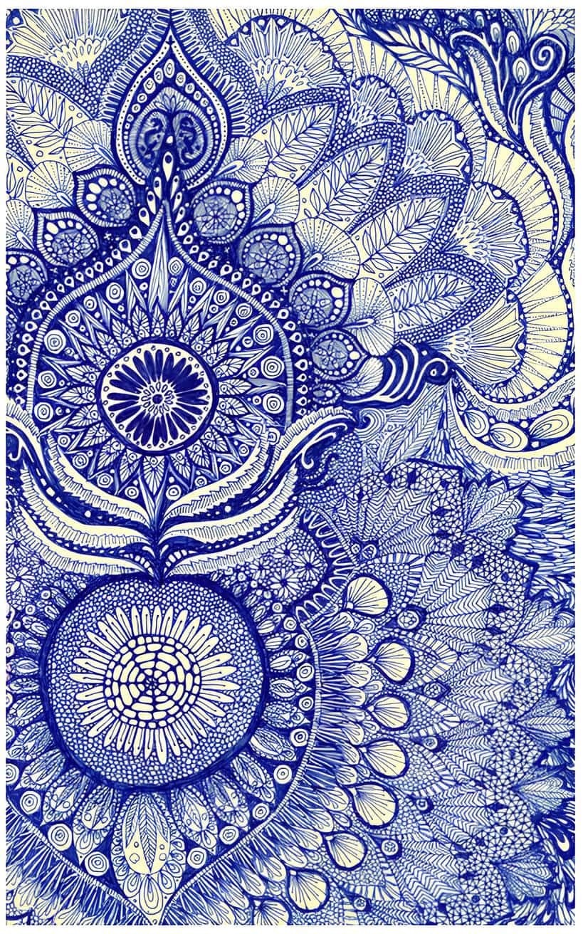 blue damask pattern, intricate, blue and white, HD Phone Wallpaper