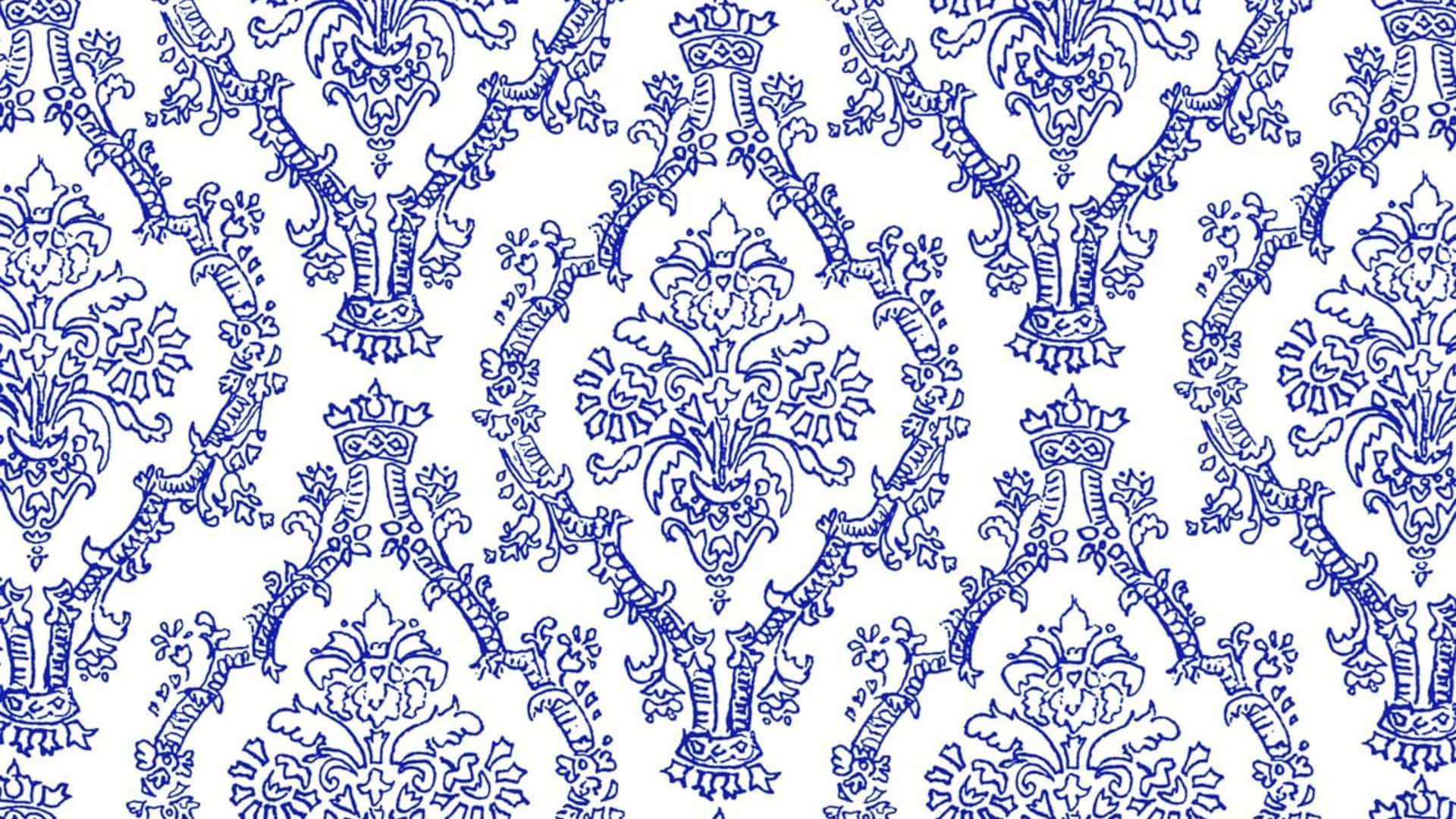 blue damask pattern, ornate floral motifs, scrollwork motifs, Full HD Desktop Wallpaper