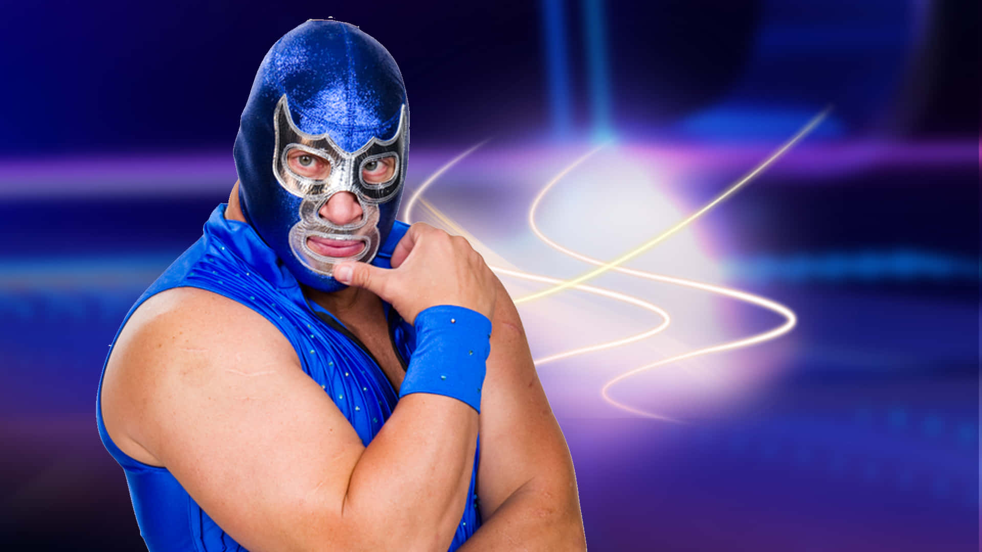 Blue Demon, shiny blue mask, glowing purple and blue background, Full HD Desktop Wallpaper