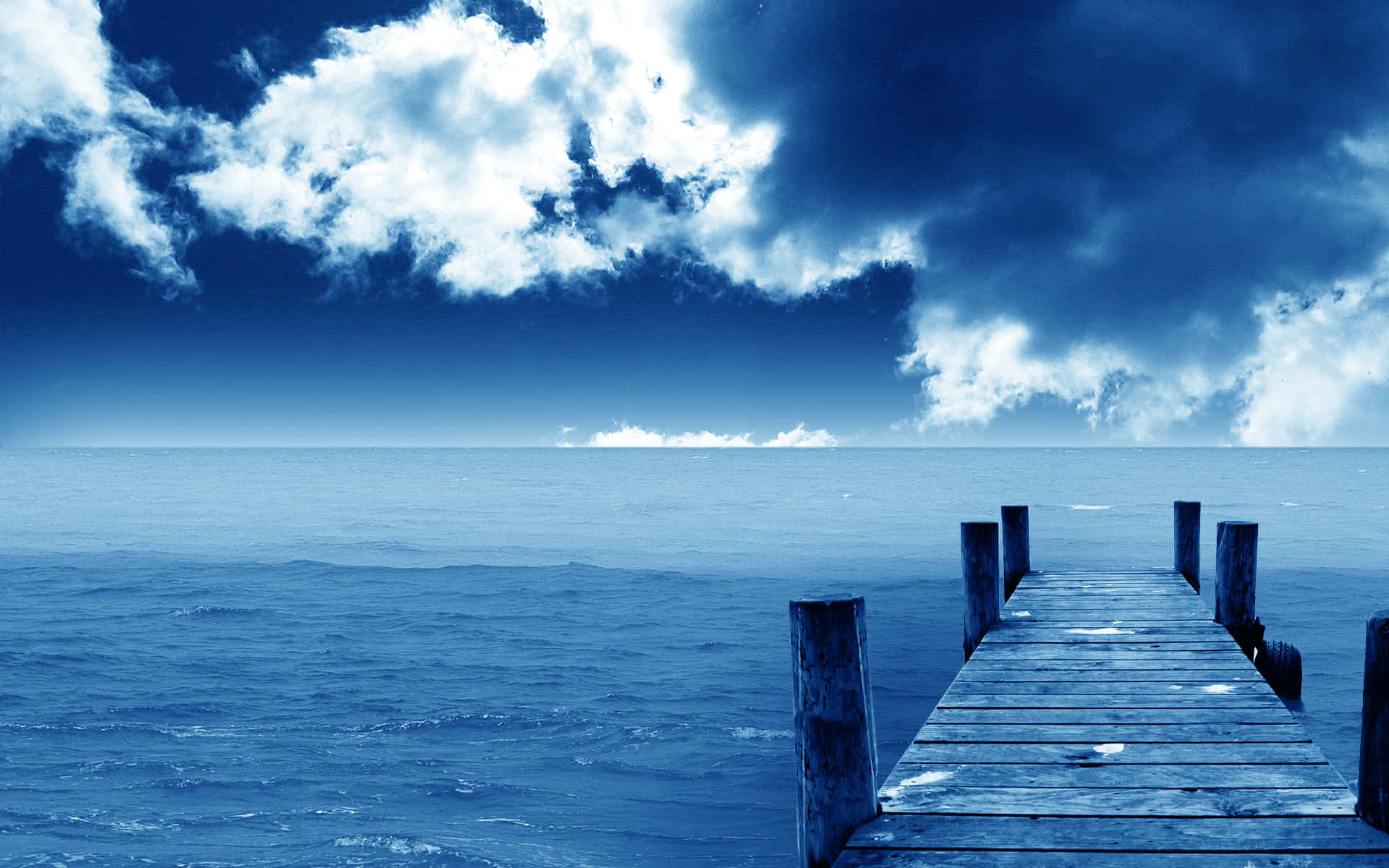 Blue Desktop, hexagons, weathered wooden pier, Full HD Desktop Wallpaper