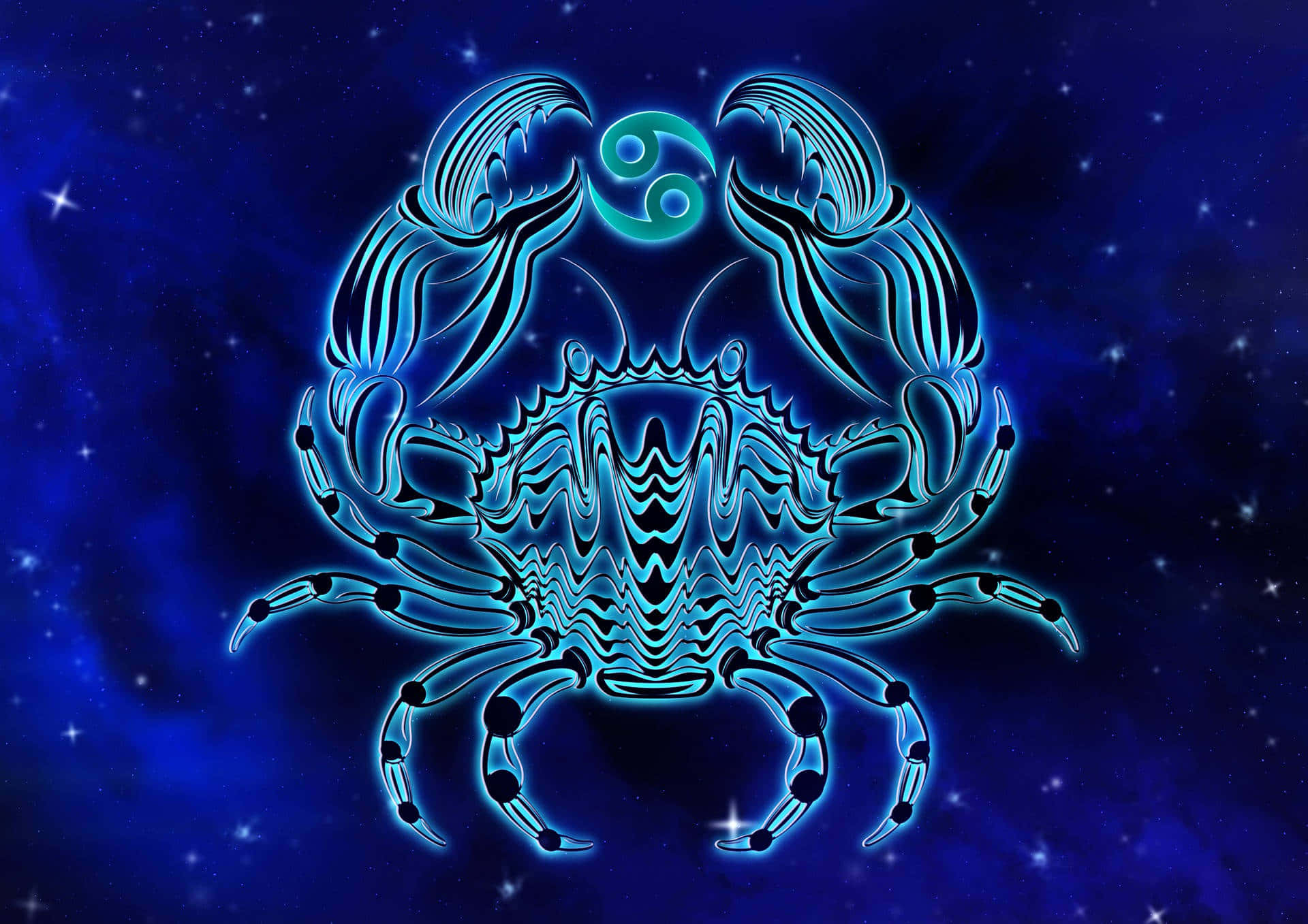 Blue Galaxy, Cancer zodiac sign, glowing blue crab, Full HD Desktop Wallpaper