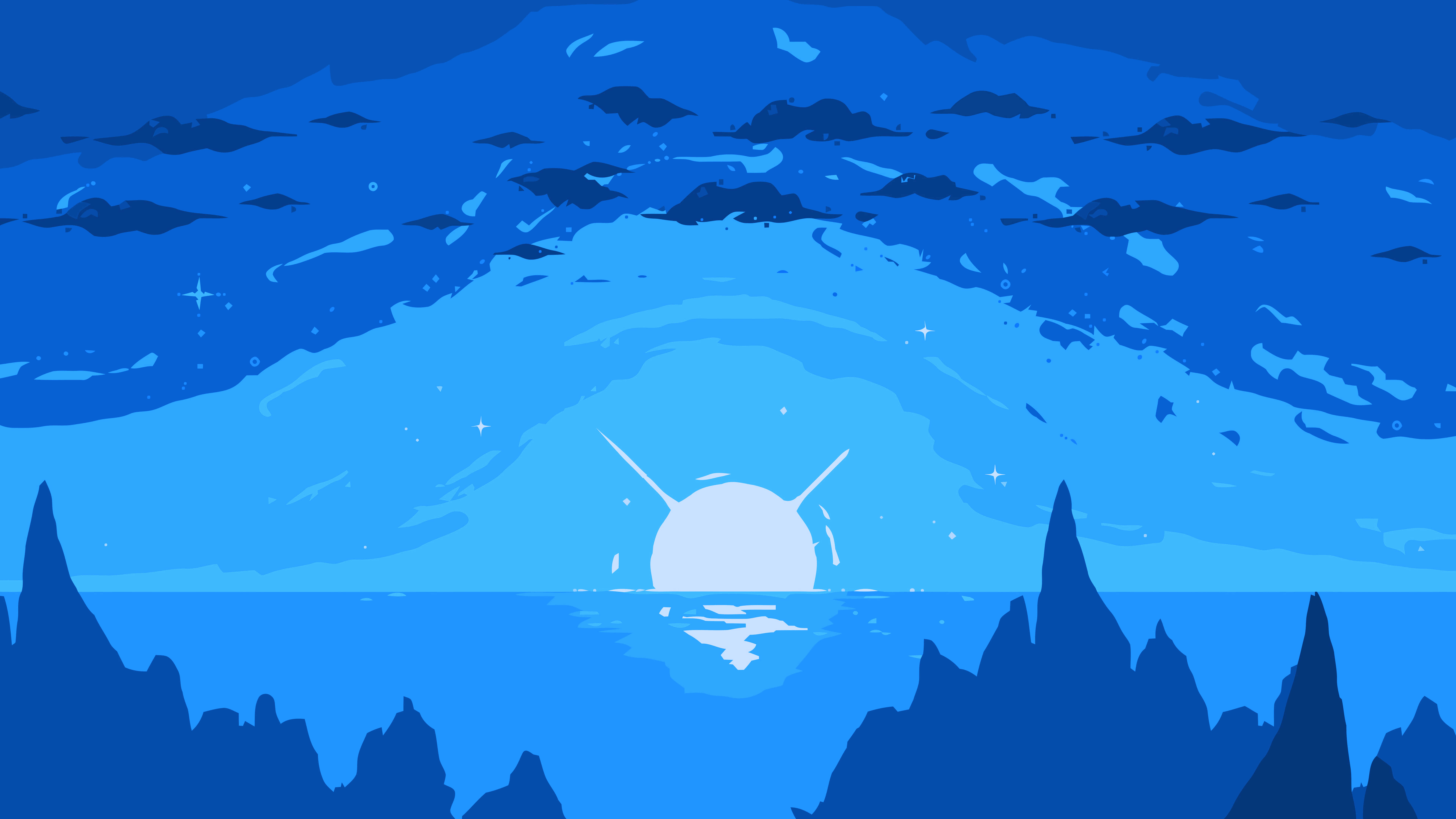 Blue Desktop, blue sunset, jagged peaks, 8K Desktop Wallpaper