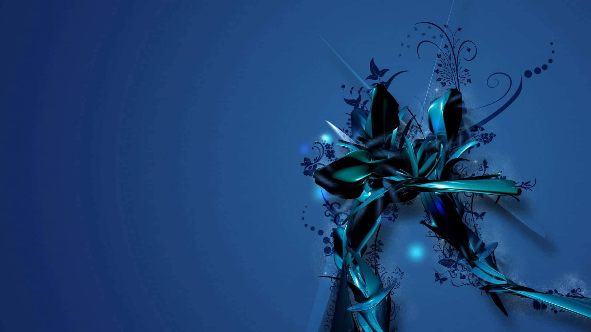teal, abstract floral design, swirling vines, Full HD Desktop Wallpaper
