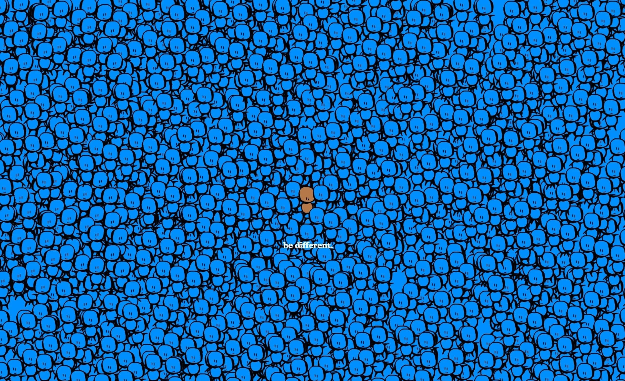blue cartoon faces, brown face, text be different, 2K Desktop Wallpaper