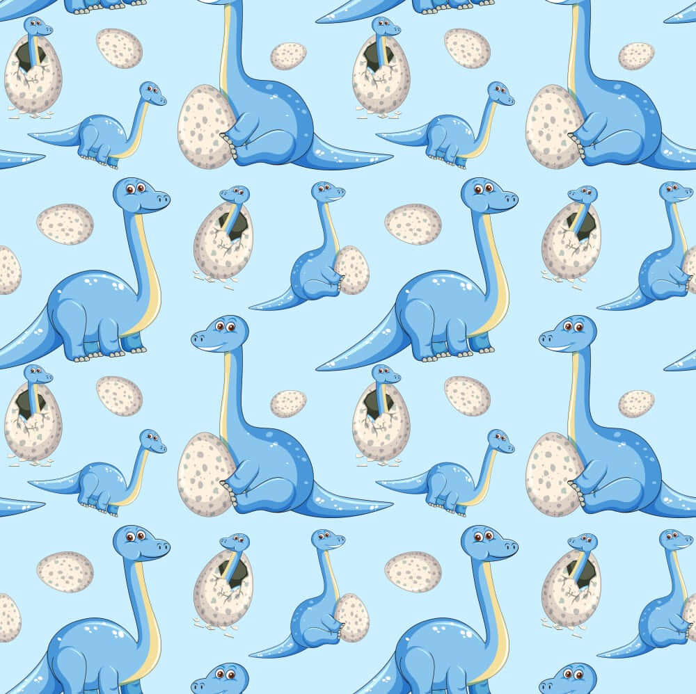 blue dinosaur, cartoon brontosaurus babies, speckled eggs, SD Desktop Wallpaper