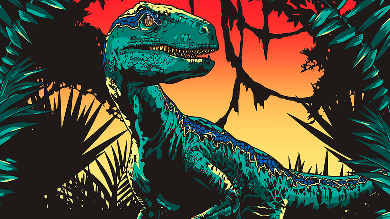 teal raptor, blue stripes, jungle foliage, HD Desktop Wallpaper