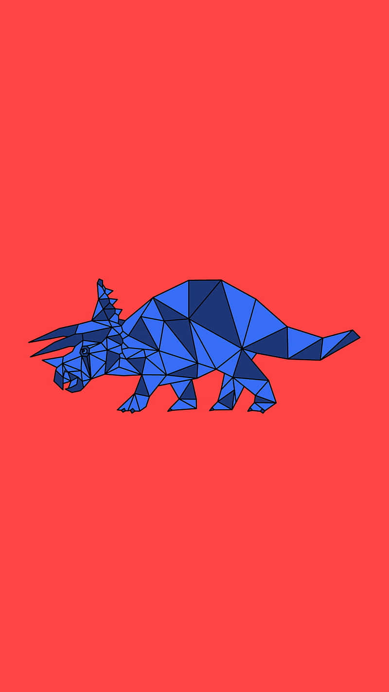 blue geometric triceratops silhouette, coral red background, triceratops, HD Phone Wallpaper