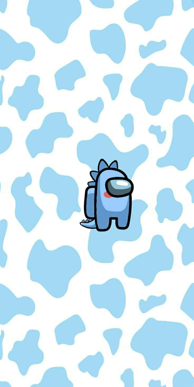 Blue Dinosaur, Among Us crewmate, light blue and white cow print background, HD Phone Wallpaper
