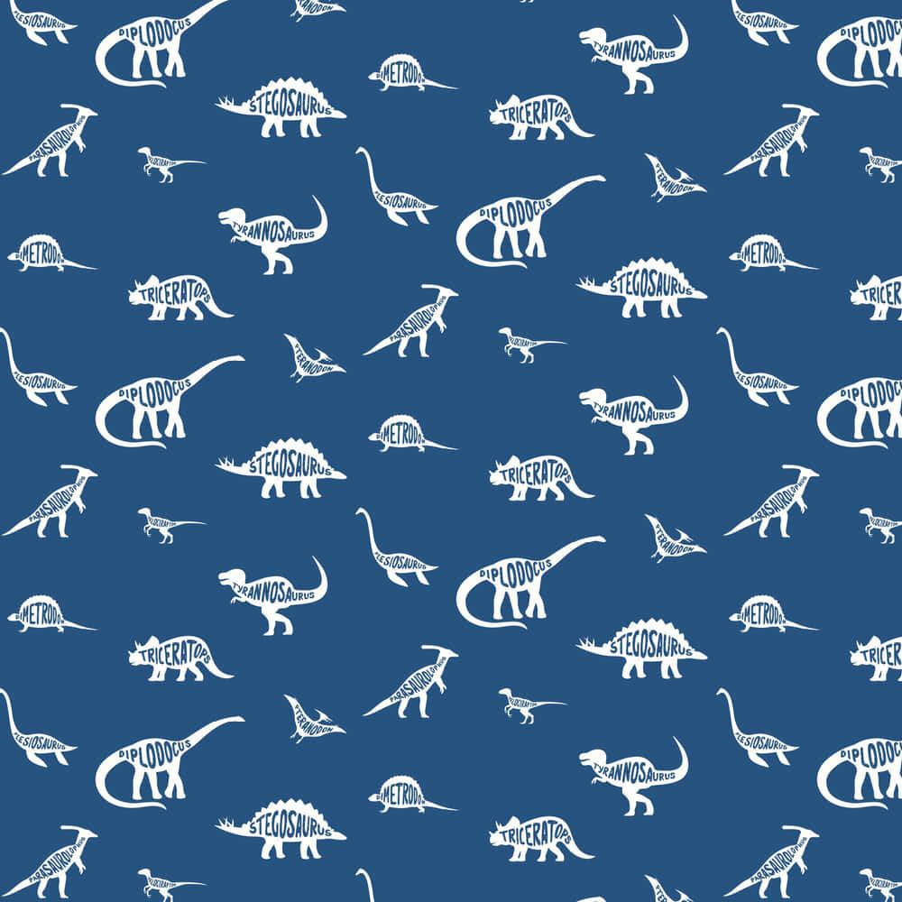 Blue Dinosaur, navy blue background, white dinosaur silhouettes, SD Desktop Wallpaper