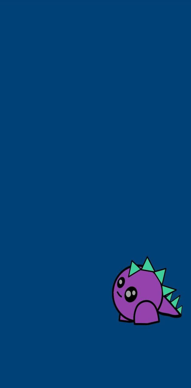 cute purple cartoon dinosaur, green spikes, solid blue background, HD Phone Wallpaper