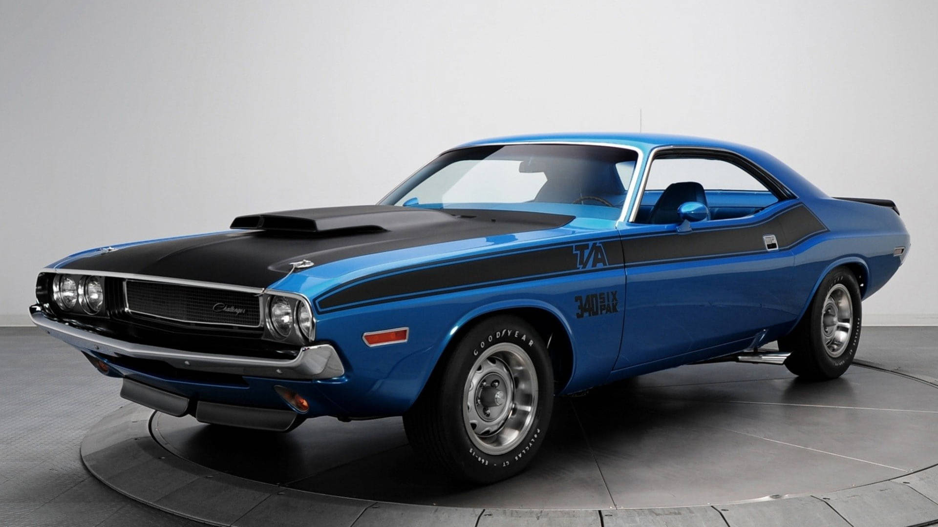 1970 Dodge Challenger T/A, vibrant blue, black hood, Full HD Desktop Wallpaper