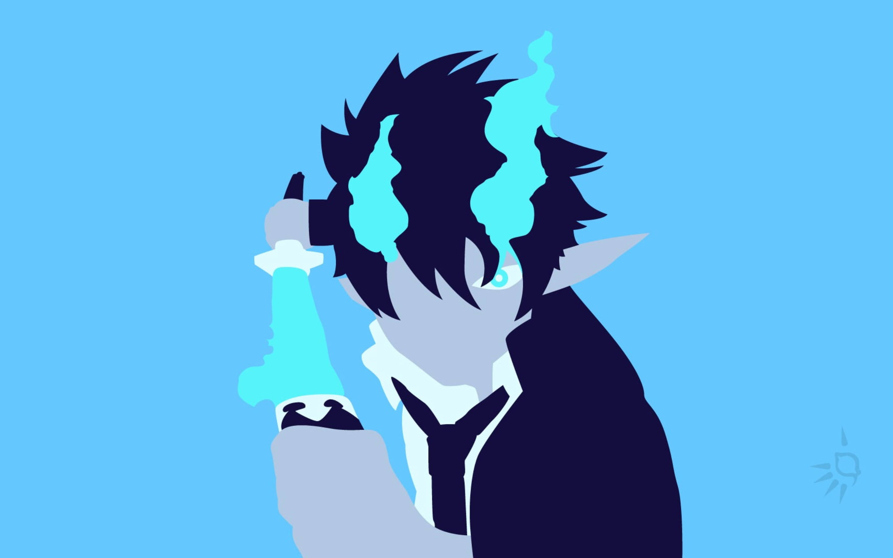 Blue Exorcist, spiky hair, glowing blue aura, 2K Desktop Wallpaper