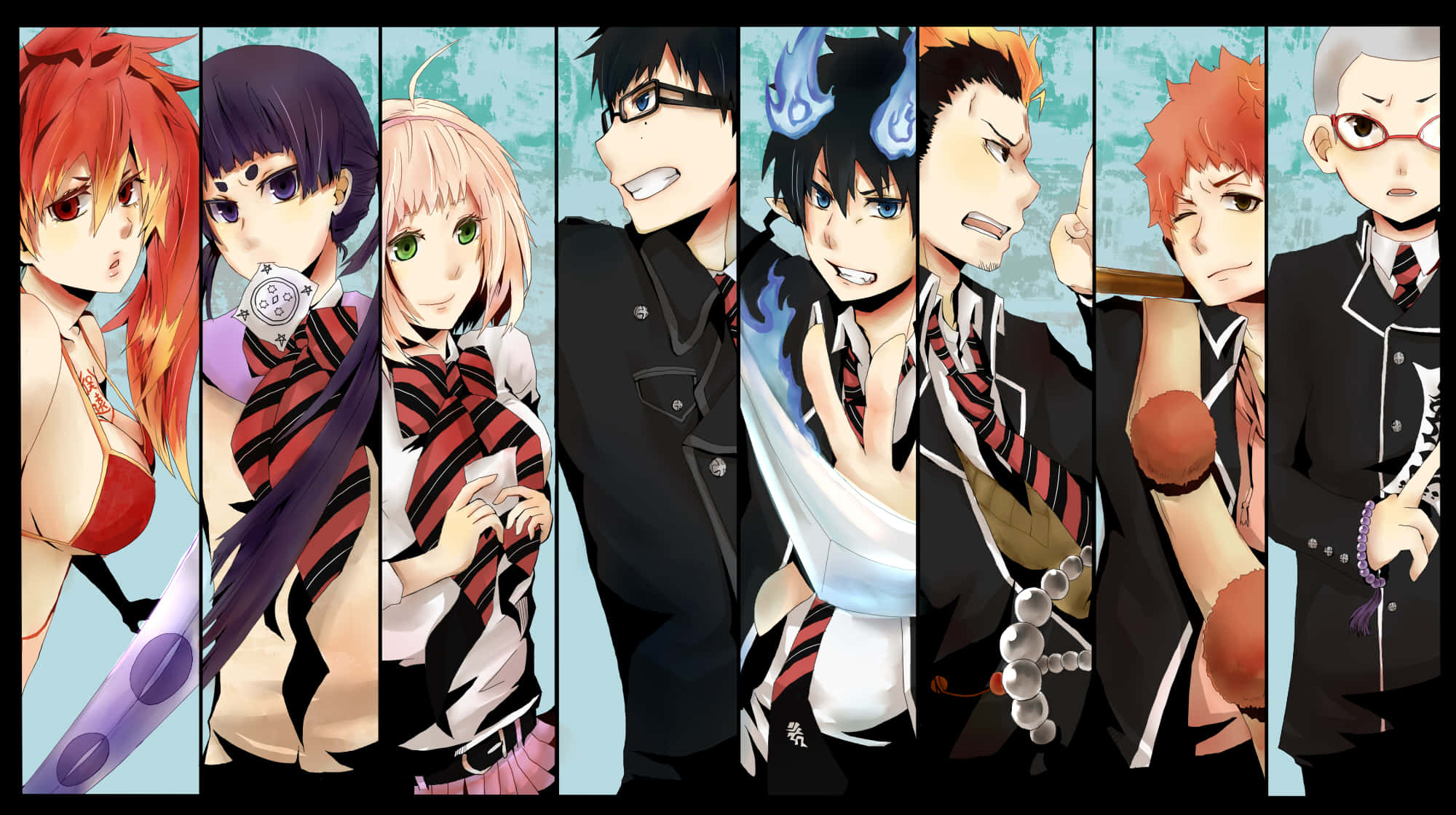 Blue Exorcist, characters lineup, school uniforms, Full HD Desktop Wallpaper