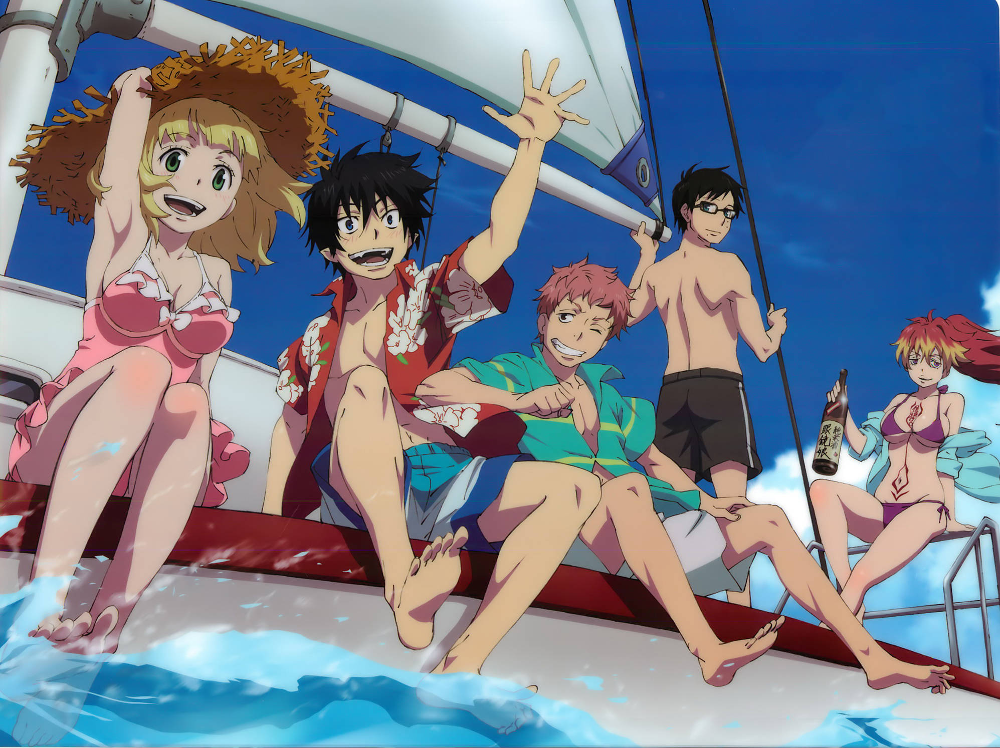 Blue Exorcist, beach vacation, sailboat, Full HD Desktop Wallpaper