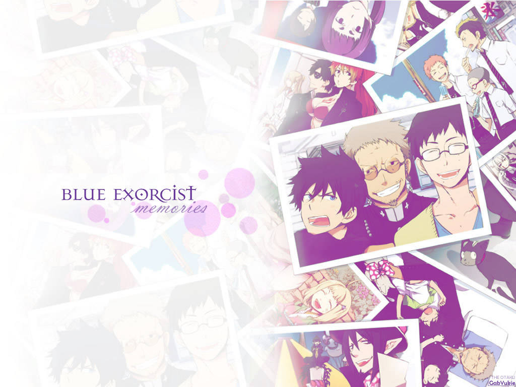 Blue Exorcist, vibrant purple tones, soft white background, SD Desktop Wallpaper