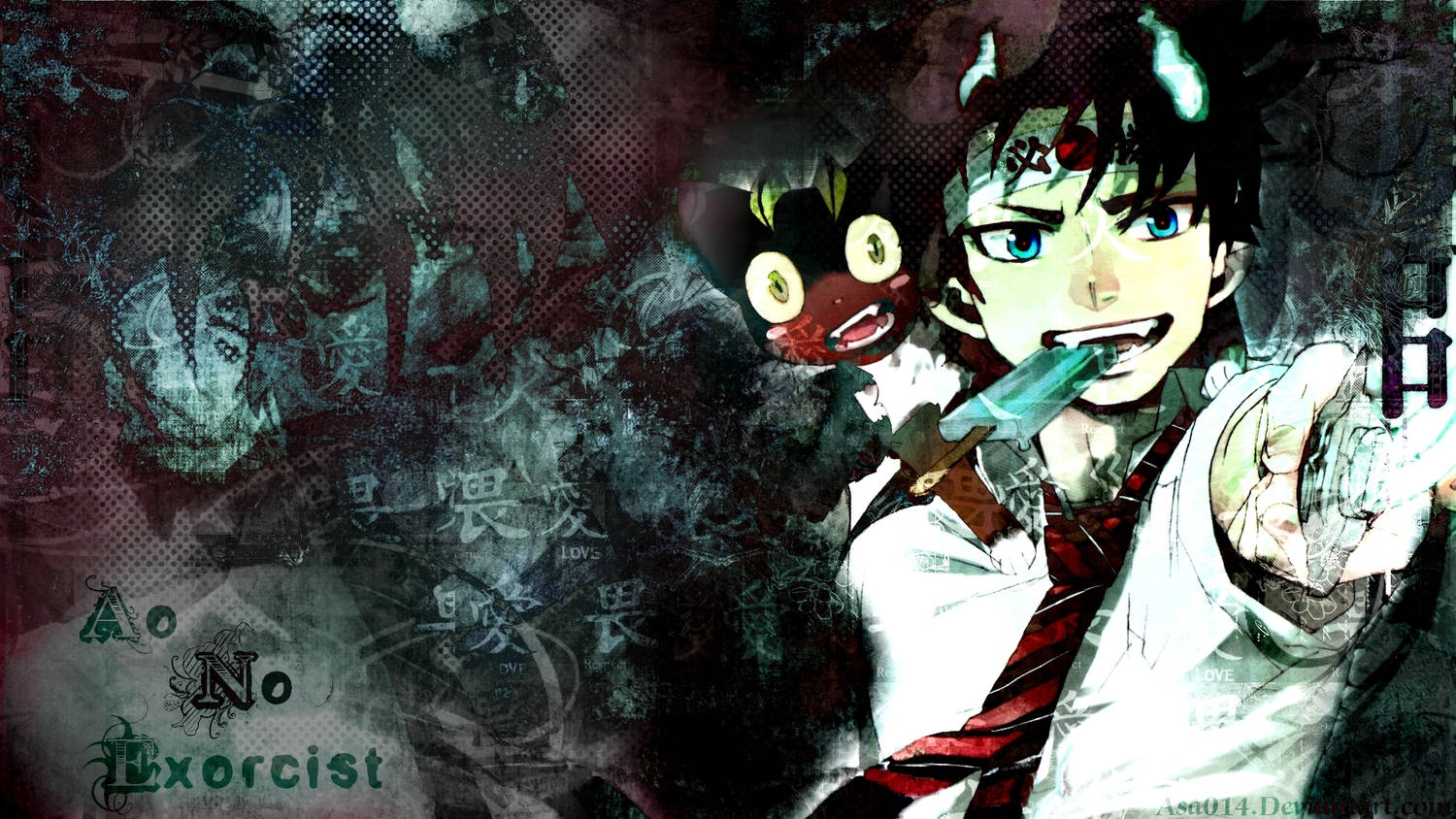 Blue Exorcist, blue eyes, horns, HD Desktop Wallpaper