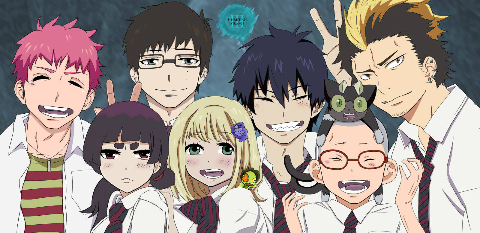 Blue Exorcist, group shot, seven school students, HD Desktop Wallpaper