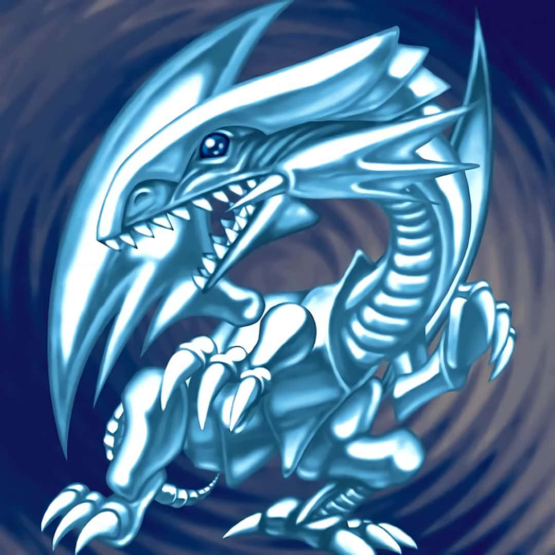 Blue Eyes White Dragon, metallic blue, glowing eyes, SD Desktop Wallpaper