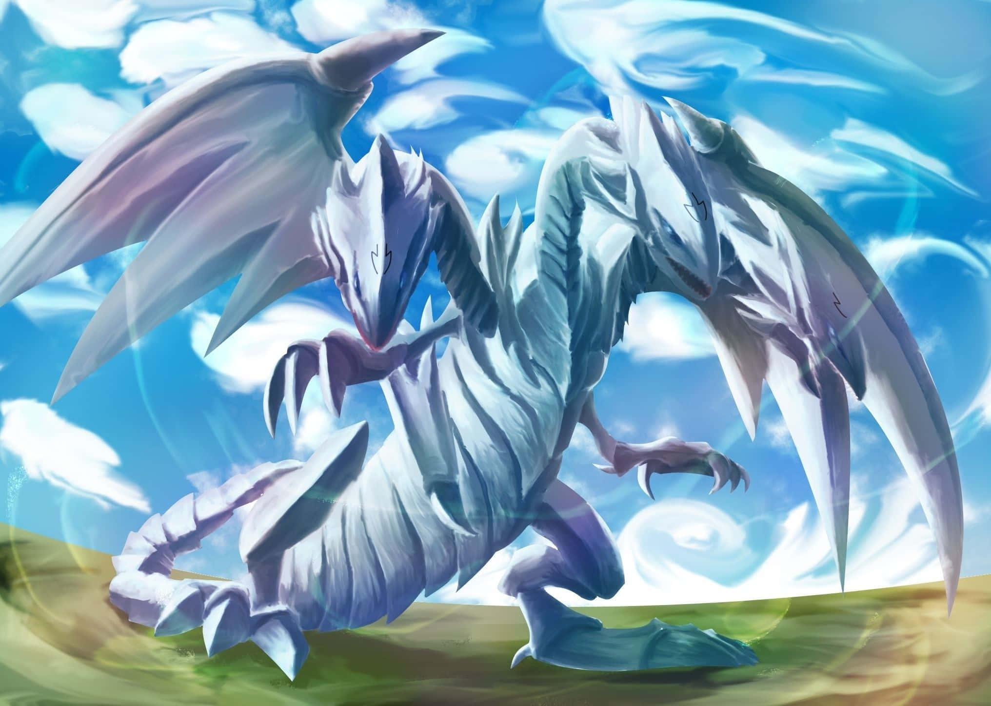 Blue Eyes White Dragon, silver dragon, purple accents, Full HD Desktop Wallpaper