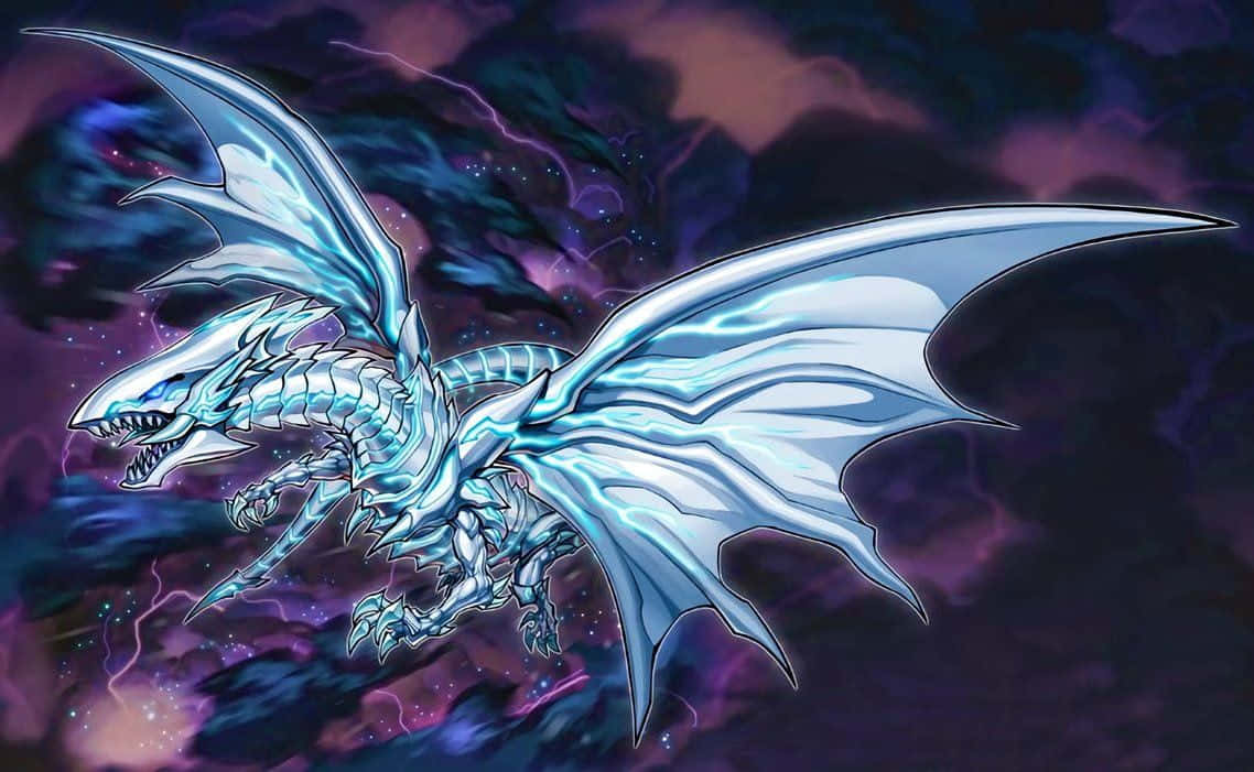 blue eyes white dragon, silver dragon, glowing blue energy, SD Desktop Wallpaper