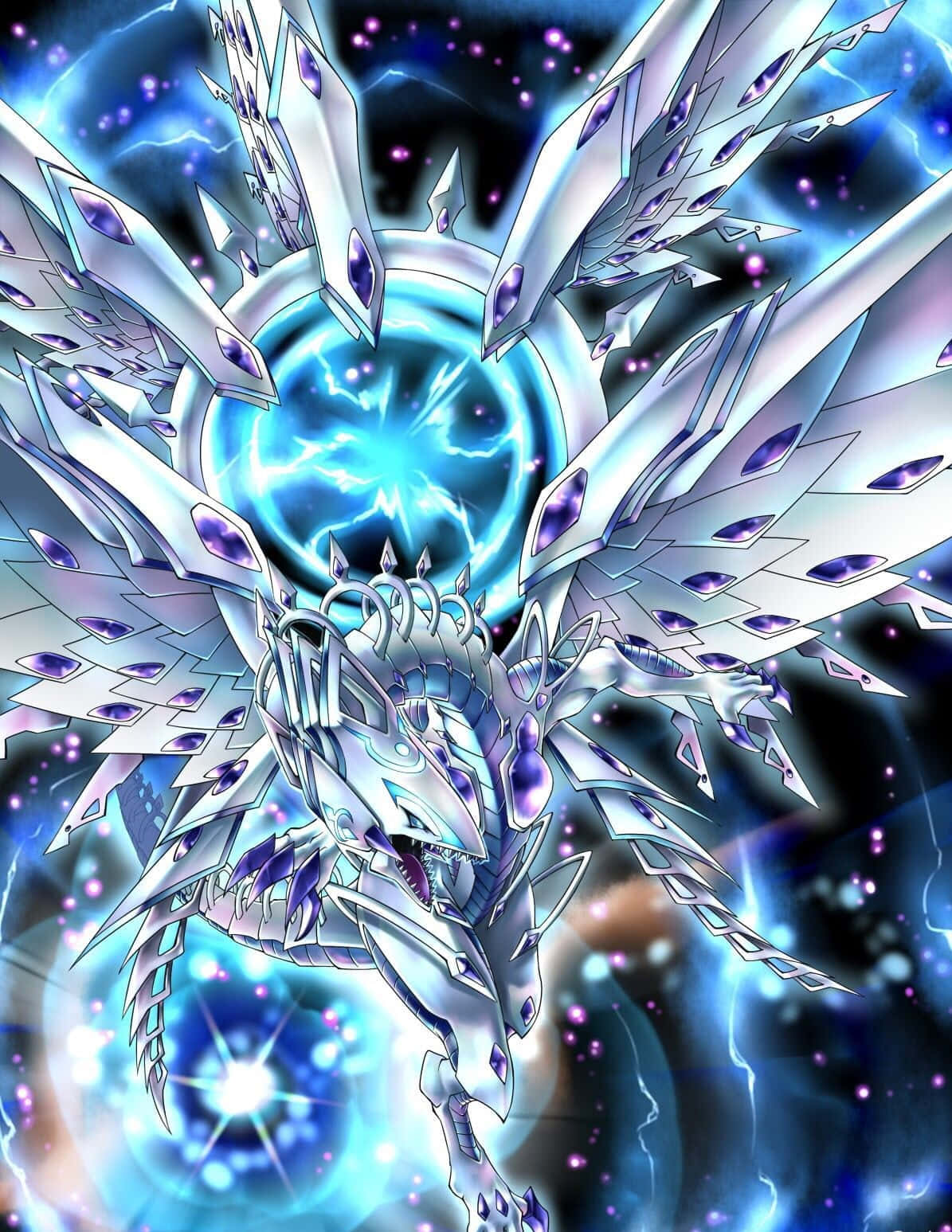 Blue Eyes White Dragon, crystalline wings, purple gem eyes, HD Phone Wallpaper