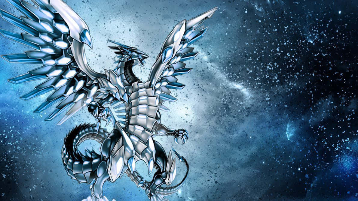 Blue Eyes White Dragon, silver dragon, crystalline wings, SD Desktop Wallpaper