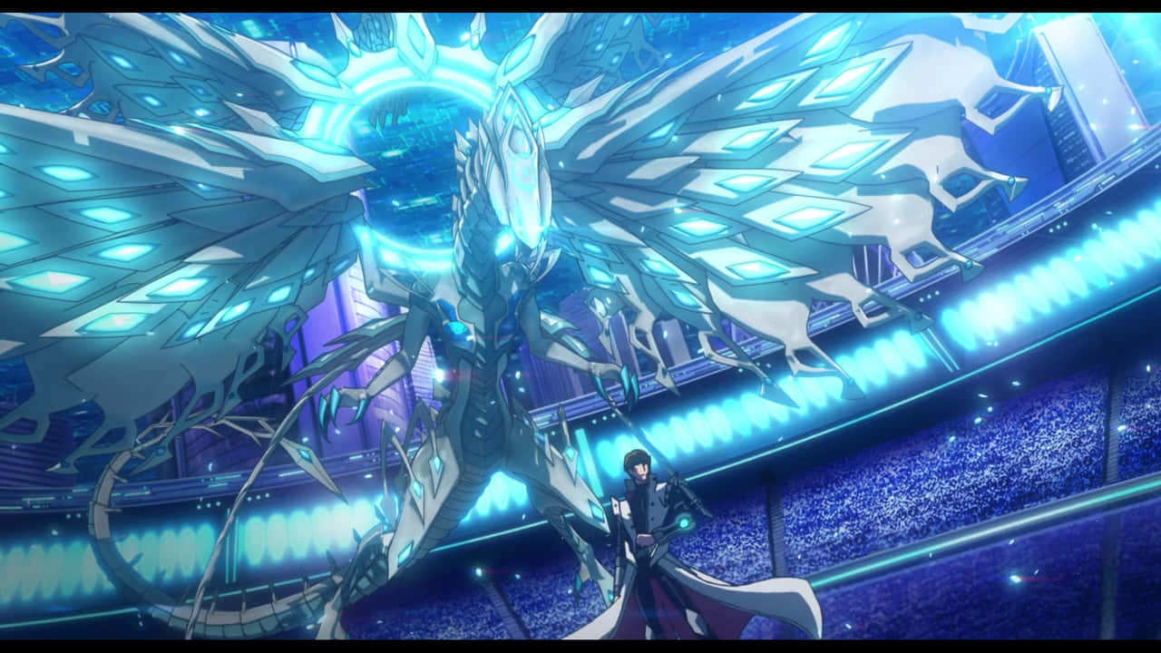 Blue Eyes White Dragon, crystalline wings, glowing blue dragon, HD Desktop Wallpaper