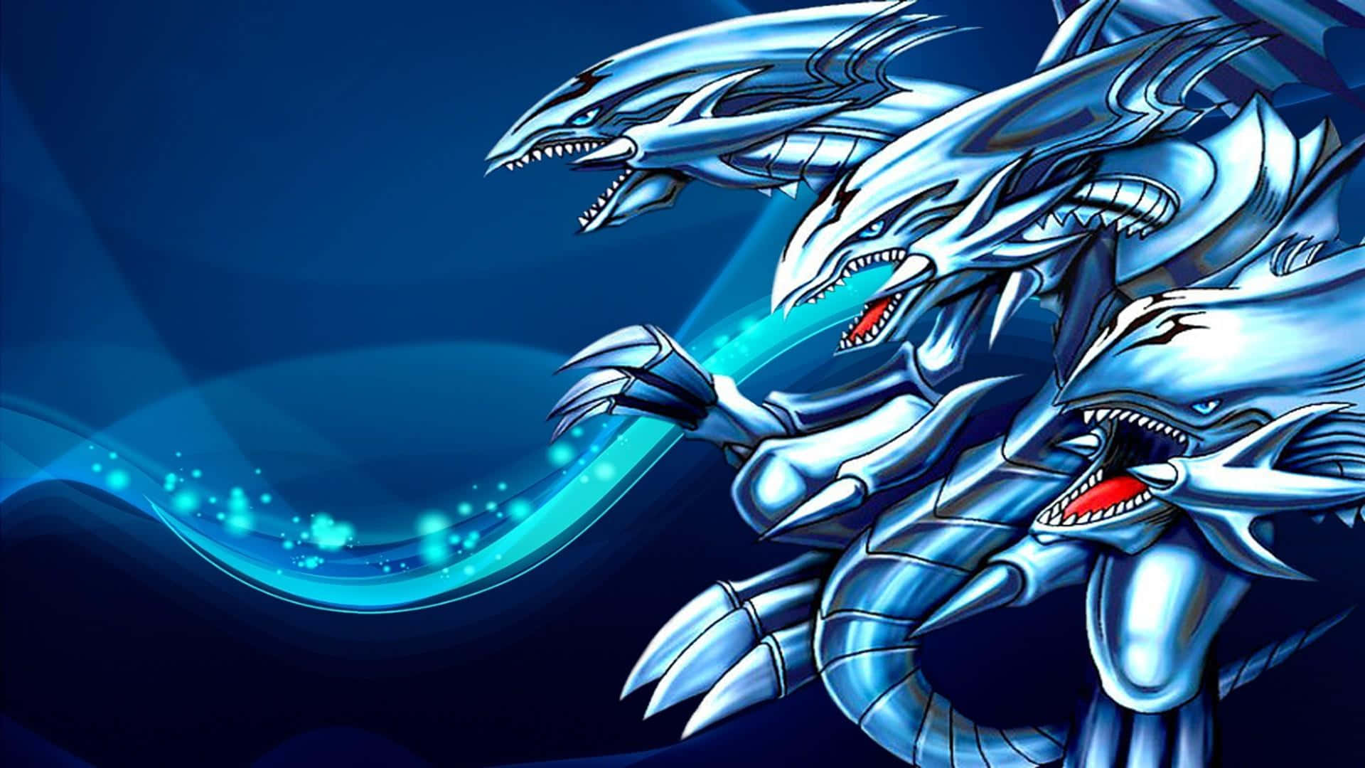 Blue Eyes White Dragon, blue and silver dragon, glowing eyes, Full HD Desktop Wallpaper