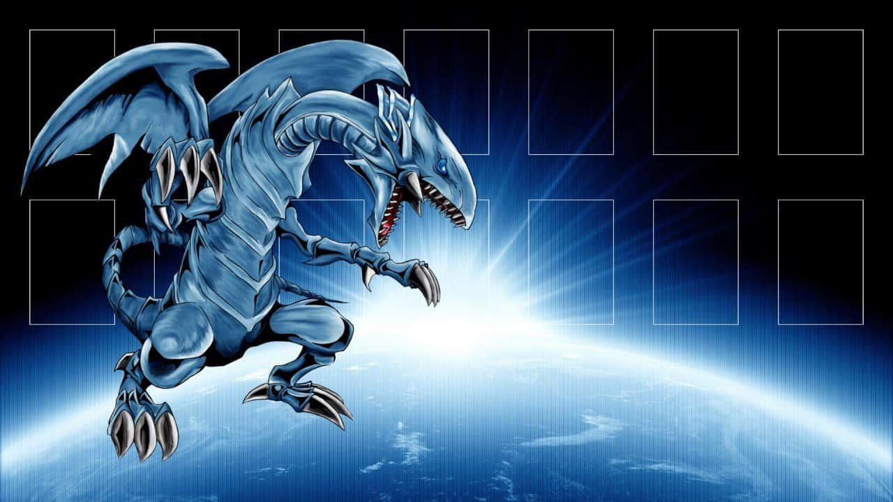 Blue Eyes White Dragon, blue dragon, glowing planet, HD Desktop Wallpaper