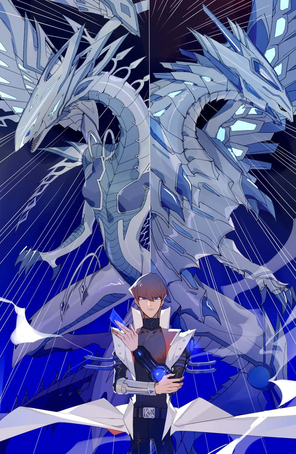 Blue Eyes White Dragon, futuristic armor, massive blue and silver mechanical dragon, HD Phone Wallpaper