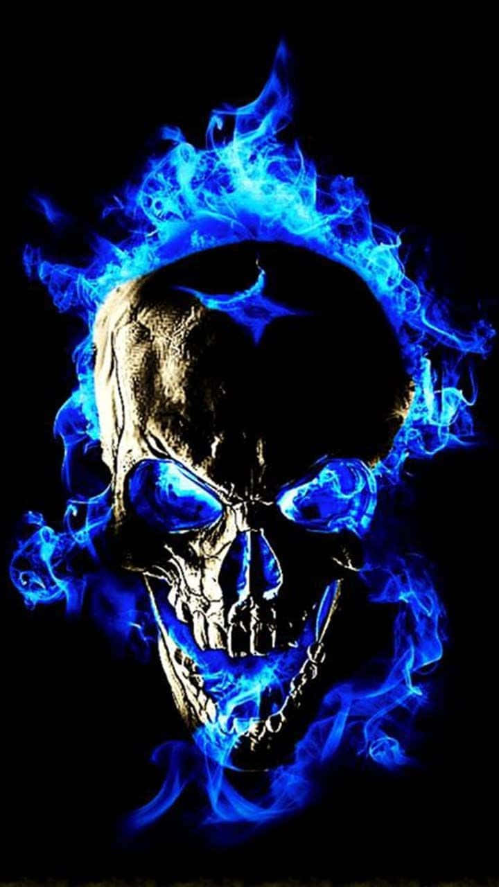 Blue Fire Skull, glowing blue eyes, electric blue flames, HD Phone Wallpaper