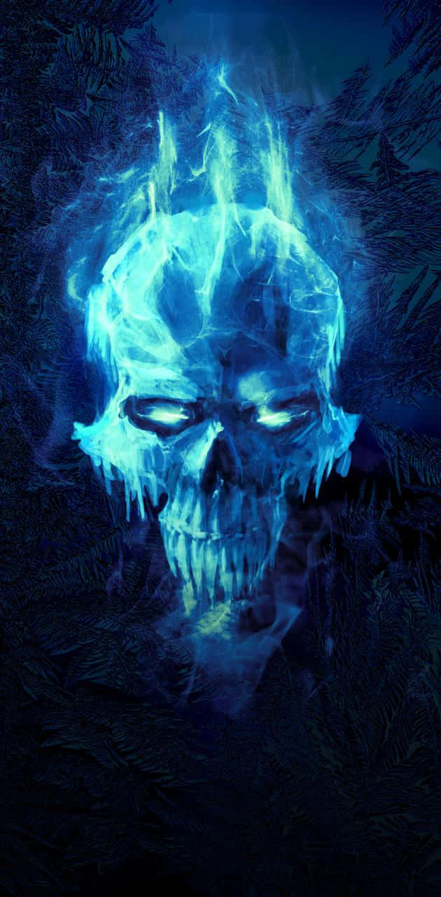 flaming skull, glowing blue skull, fiery energy, HD Phone Wallpaper