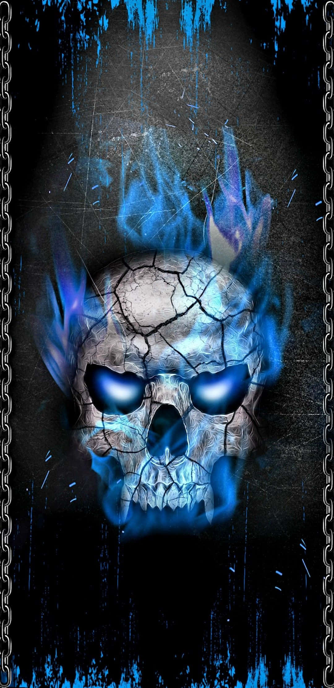 Blue Fire Skull, glowing blue eyes, fiery blue hair, Full HD Phone Wallpaper