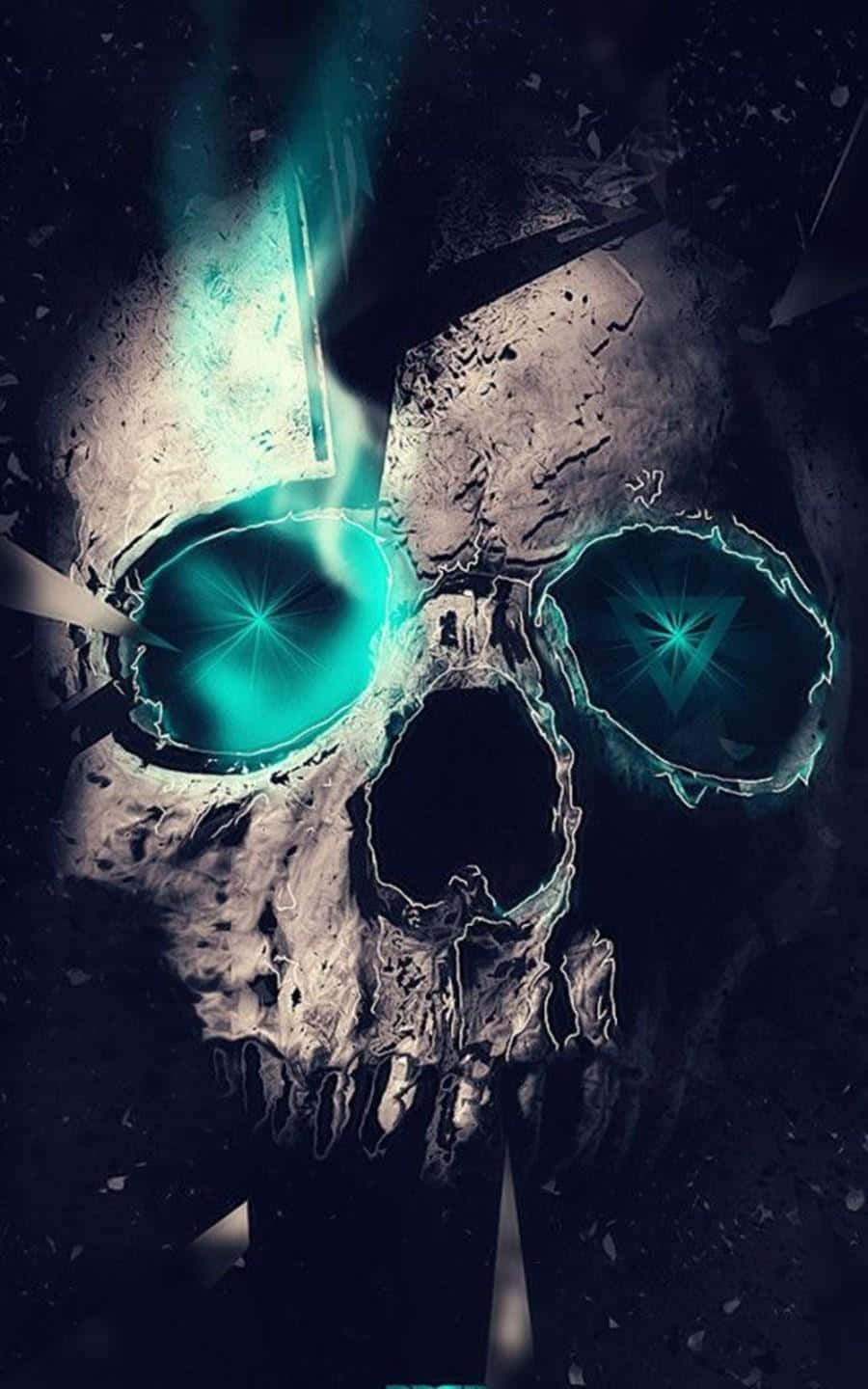 Blue Fire Skull, glowing teal eyes, radiant beam, HD Phone Wallpaper