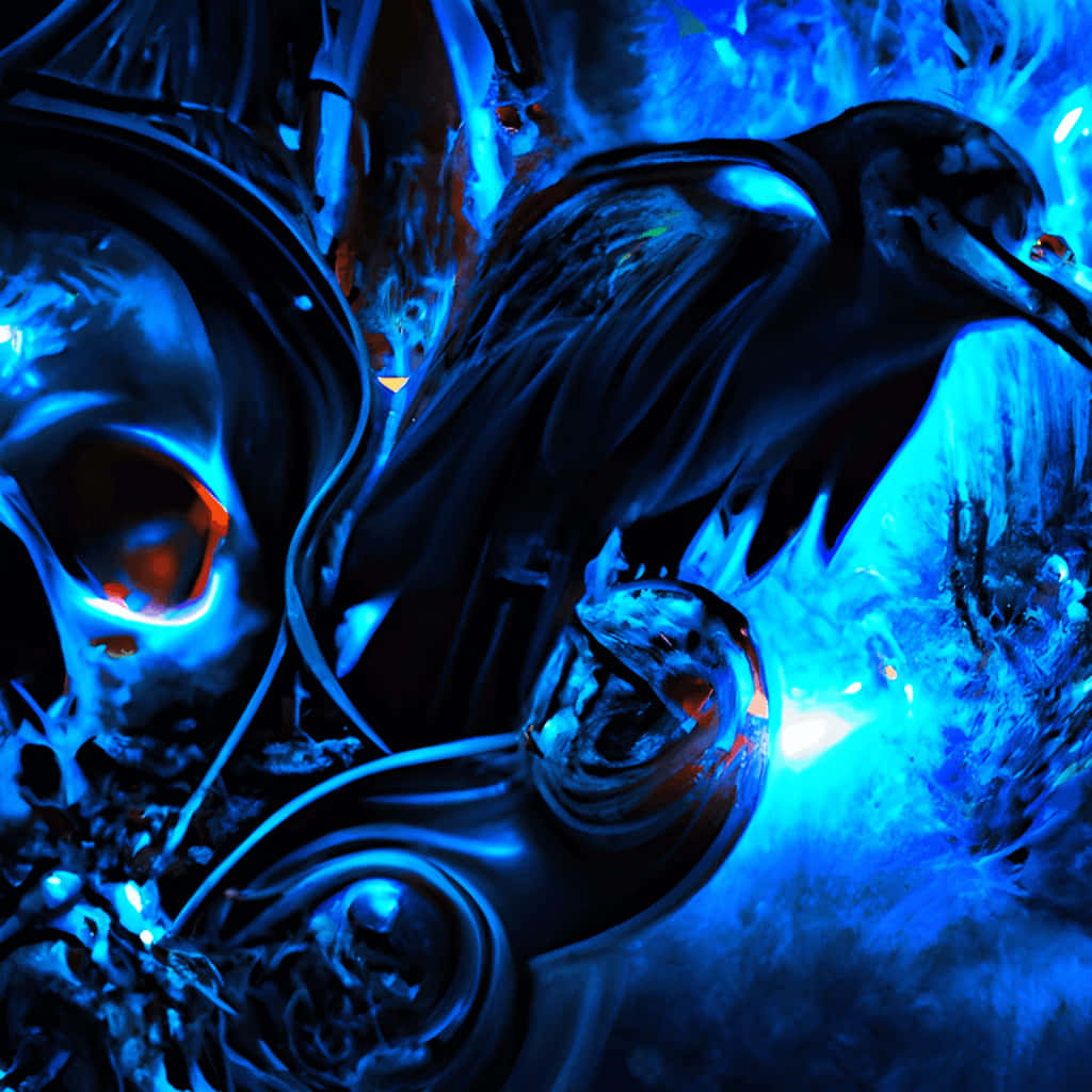 Blue Fire Skull, glowing blue skulls, fiery orange accents, SD Desktop Wallpaper