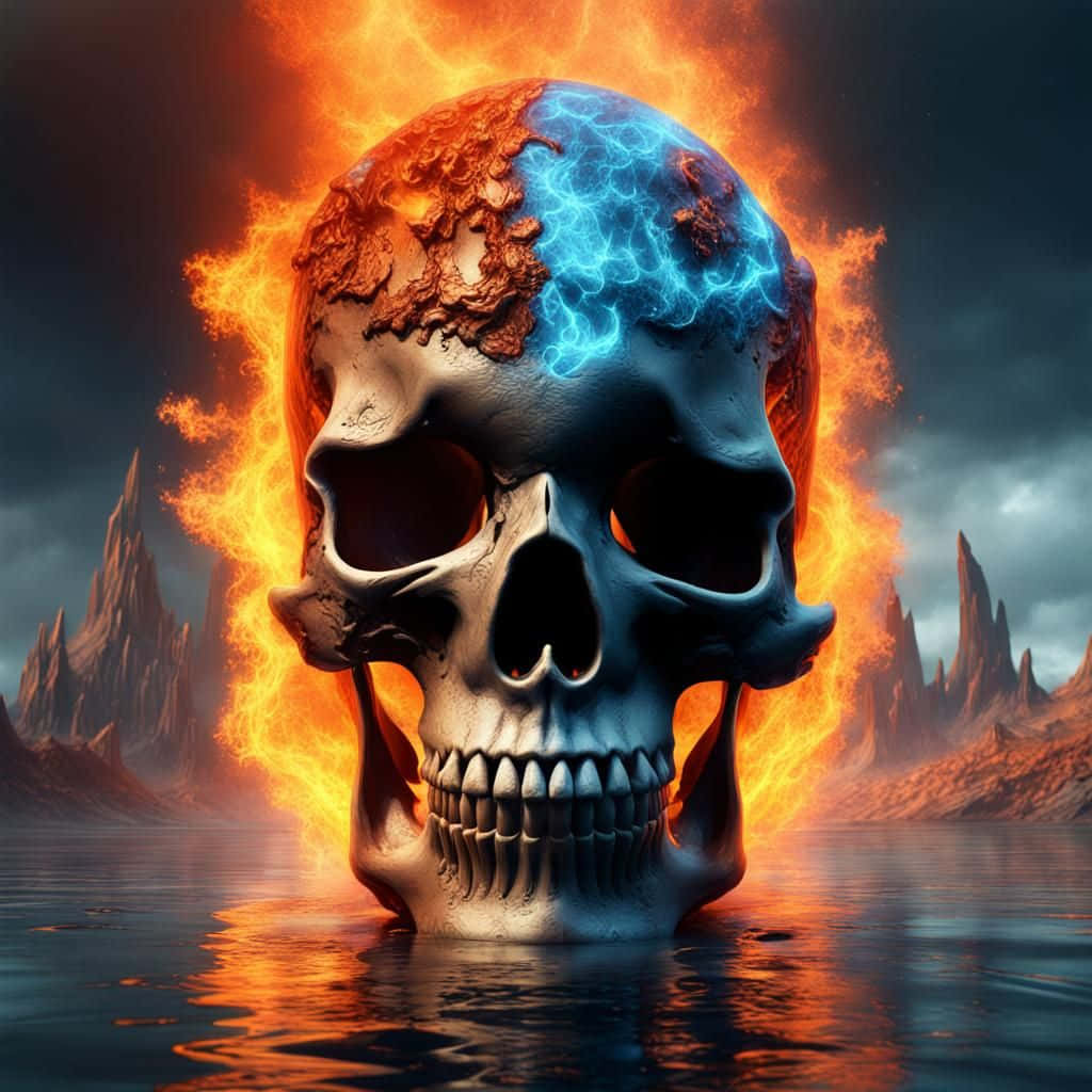 Blue Fire Skull, fire, lightning, SD Desktop Wallpaper