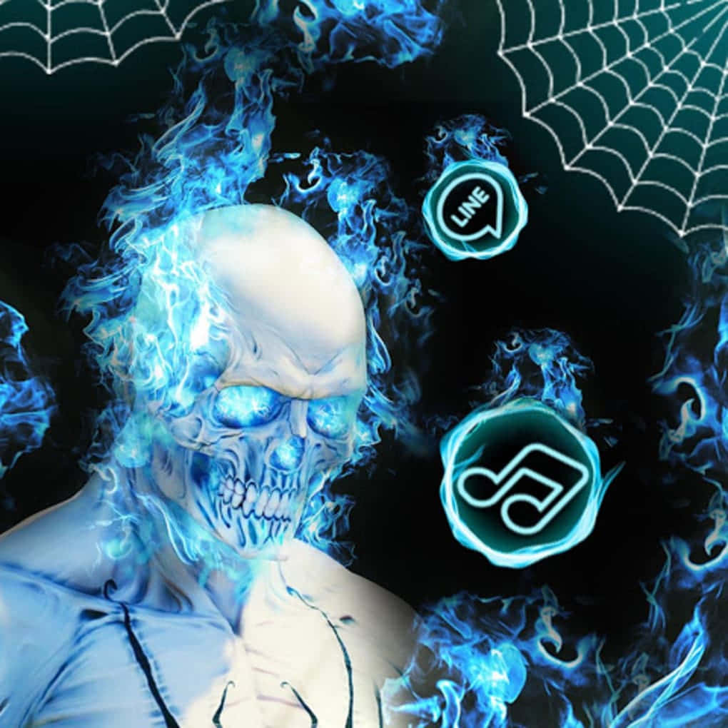 Blue Fire Skull, electric blue flames, dark backdrop, SD Desktop Wallpaper