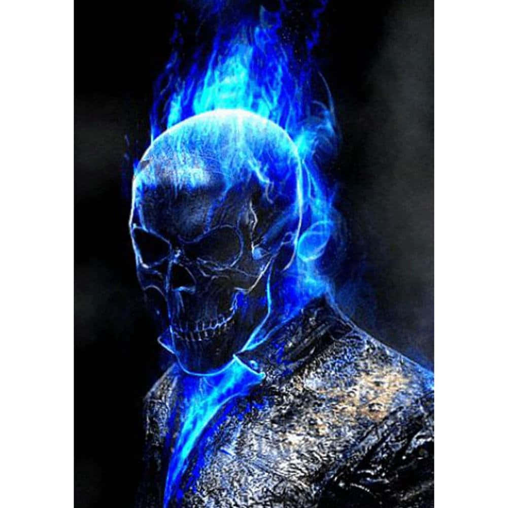 Blue Fire Skull, glowing blue skull, fiery blue flames, SD Desktop Wallpaper