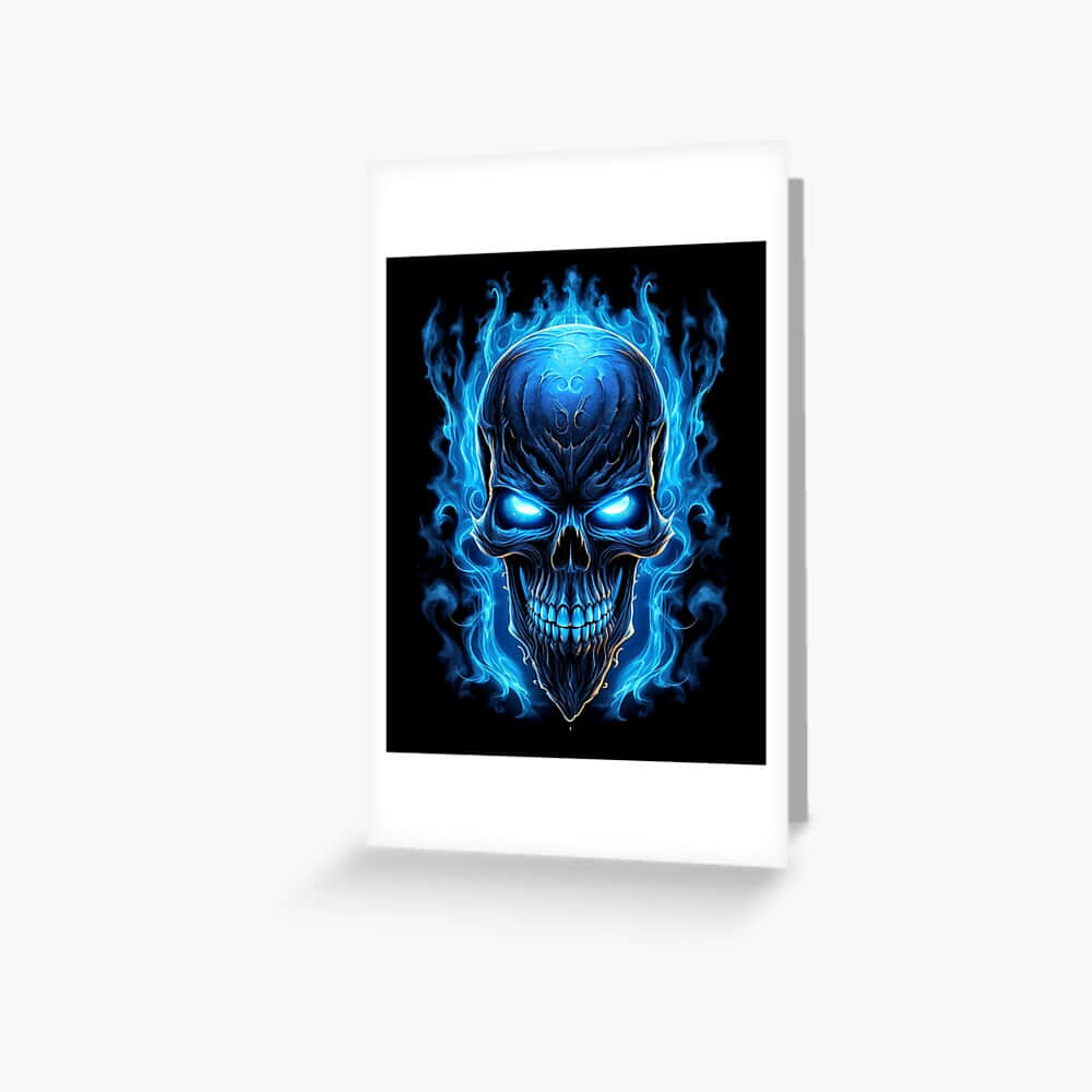 Blue Fire Skull, glowing eyes, fiery blue flames, SD Desktop Wallpaper