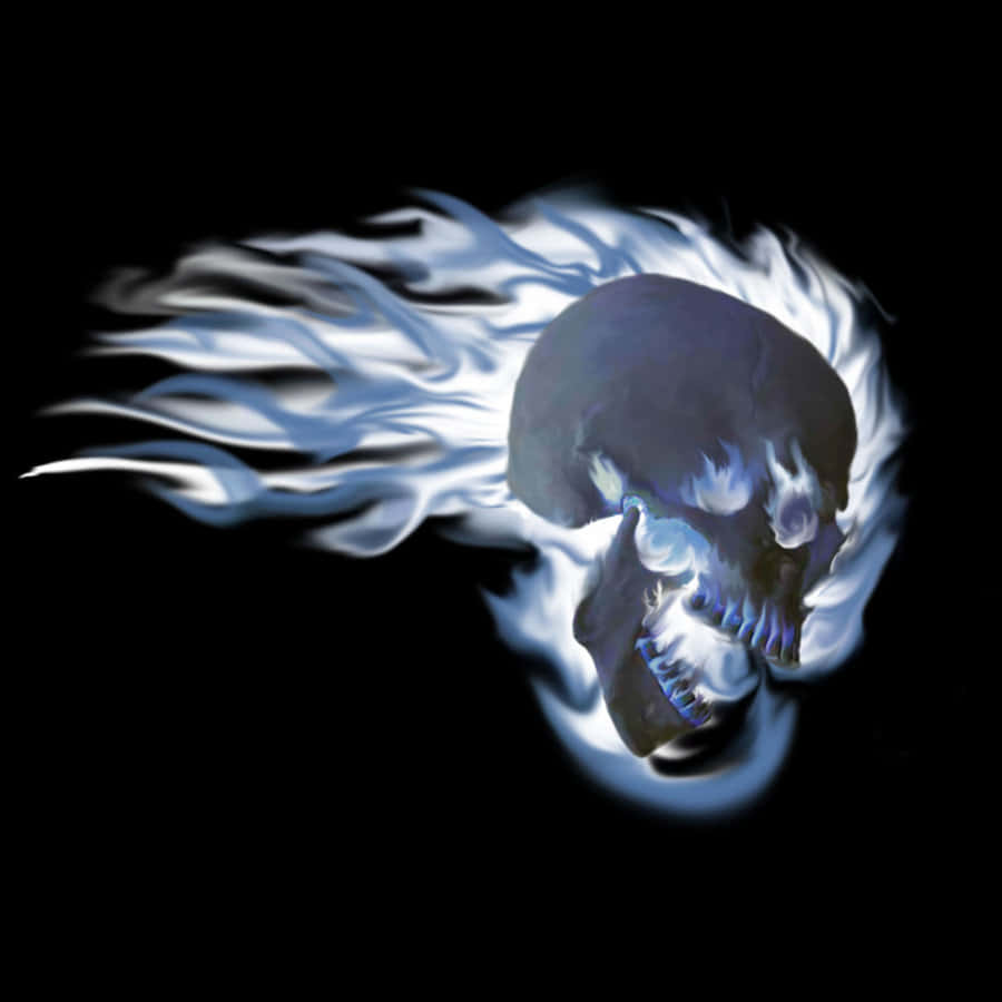 Blue Fire Skull, glowing blue skull, fiery white-blue flames, SD Desktop Wallpaper