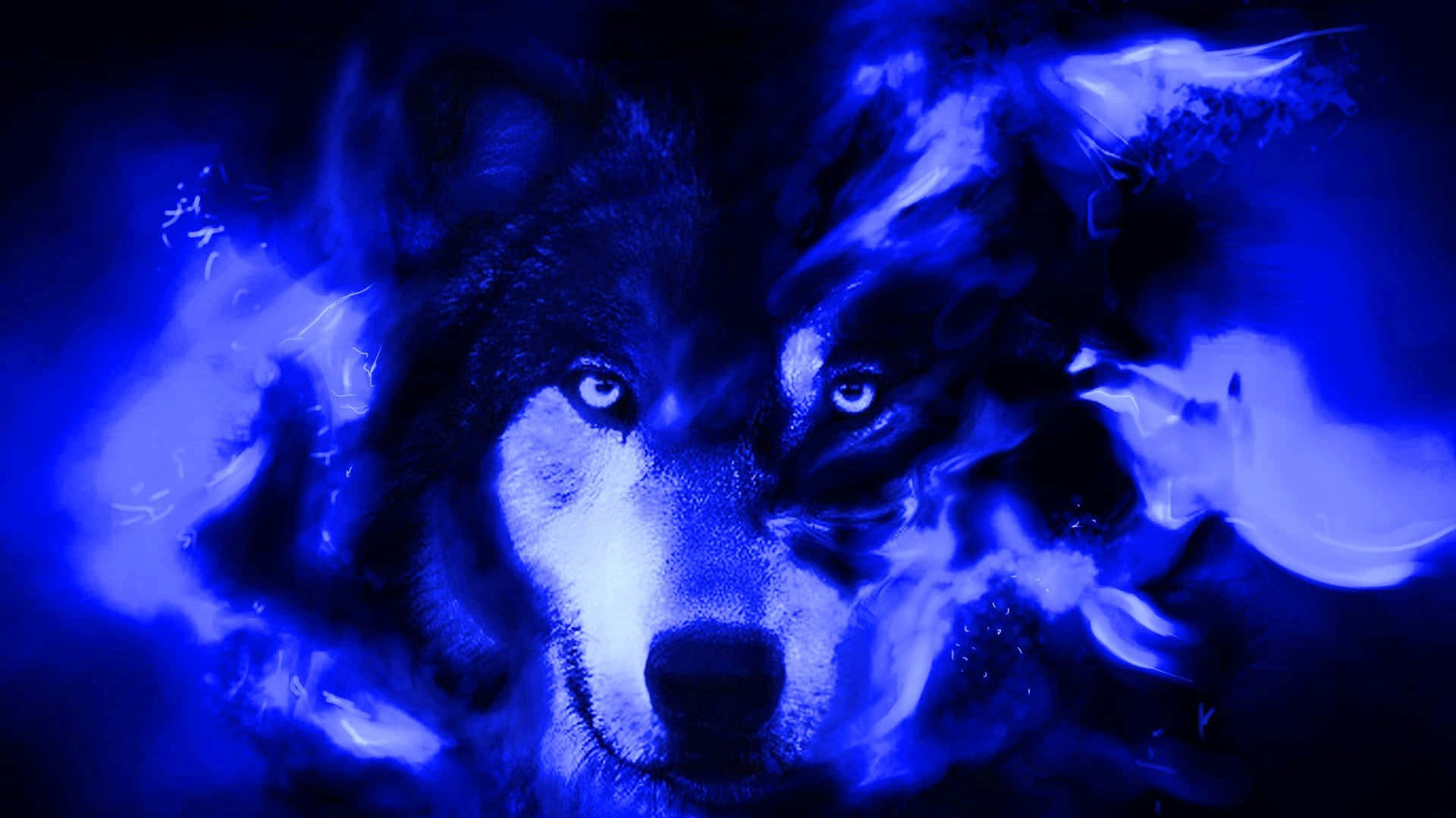 Cool Blue Wolf, fierce wolf, swirling blue flames, Full HD Desktop Wallpaper