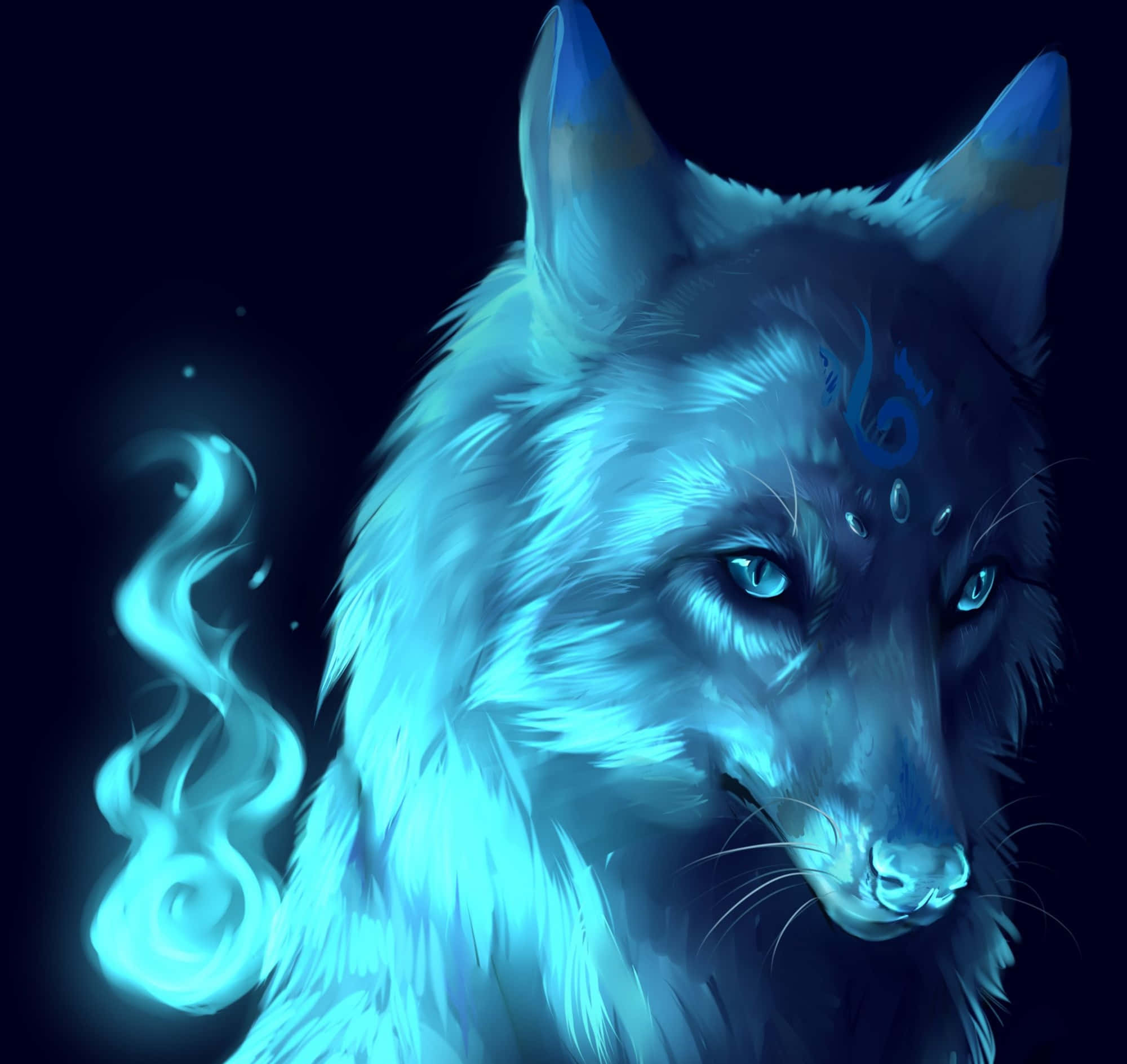 Blue Fire Wolf, glowing blue wolf, mystical markings, Full HD Desktop Wallpaper