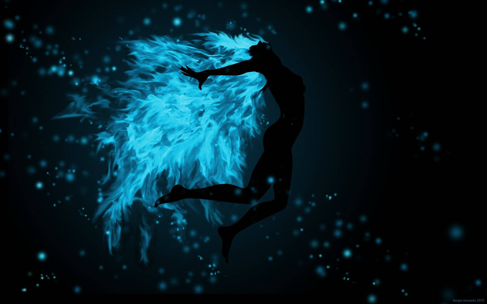 Blue Fire, female silhouette, glowing blue energy, Full HD Desktop Wallpaper