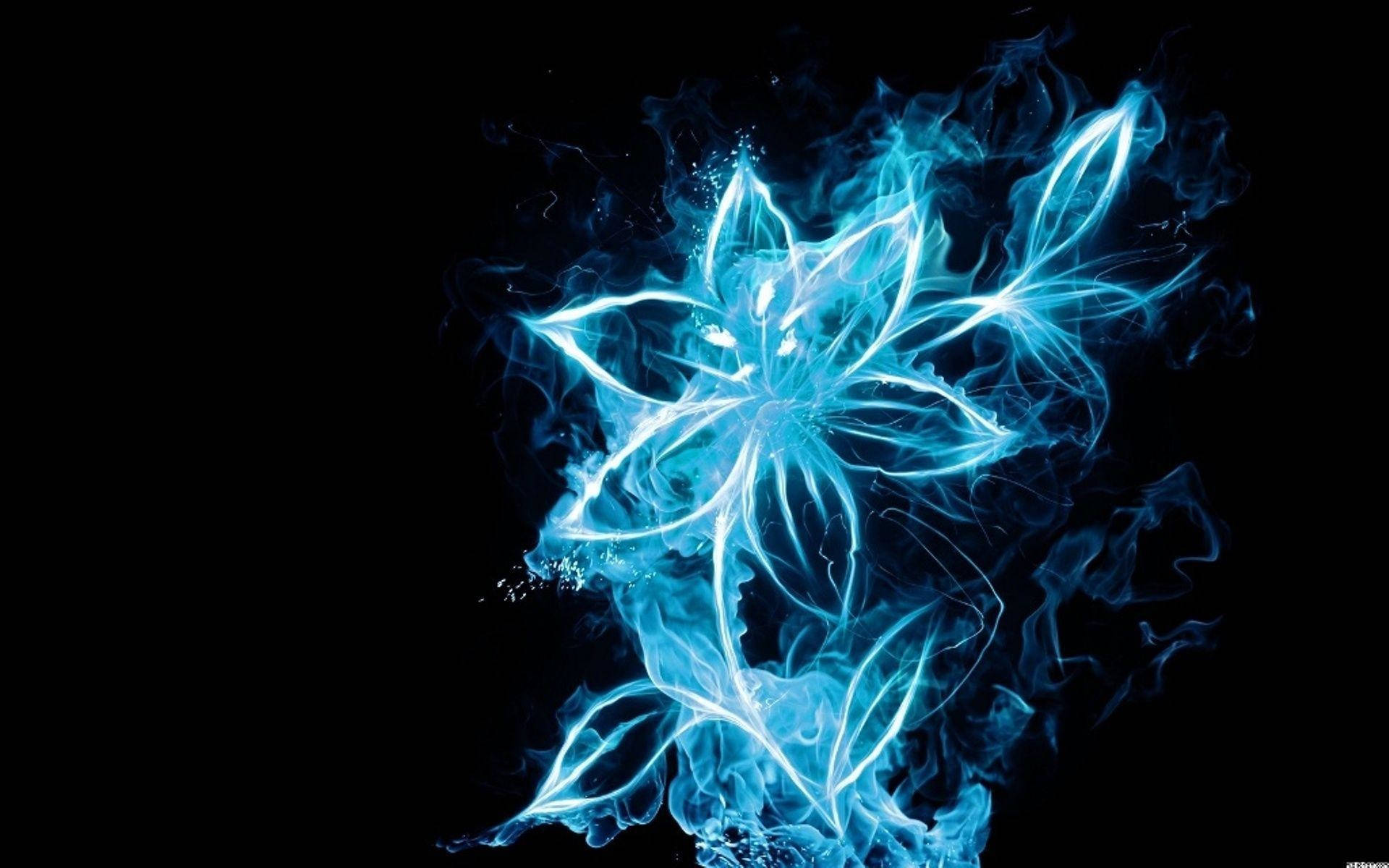 Blue Fire Flower, glowing blue electric flower, wispy energy tendrils, Full HD Desktop Wallpaper