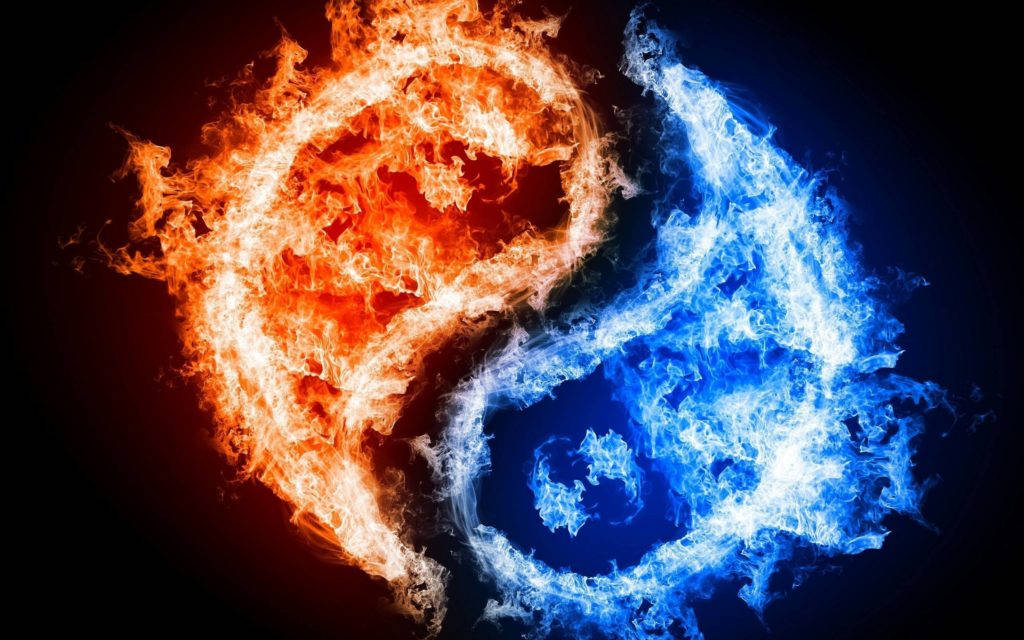 vibrant blue fire, dark void, fiery orange, SD Desktop Wallpaper