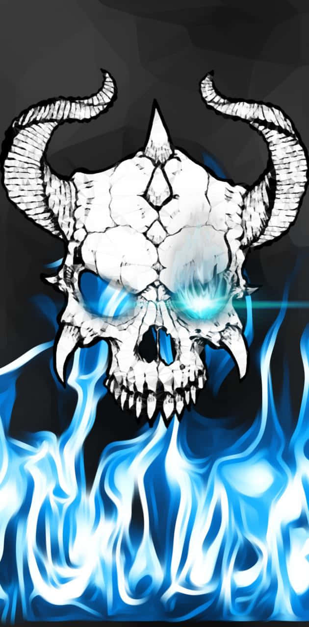 flaming skull, demonic skull, curved horns, HD Phone Wallpaper